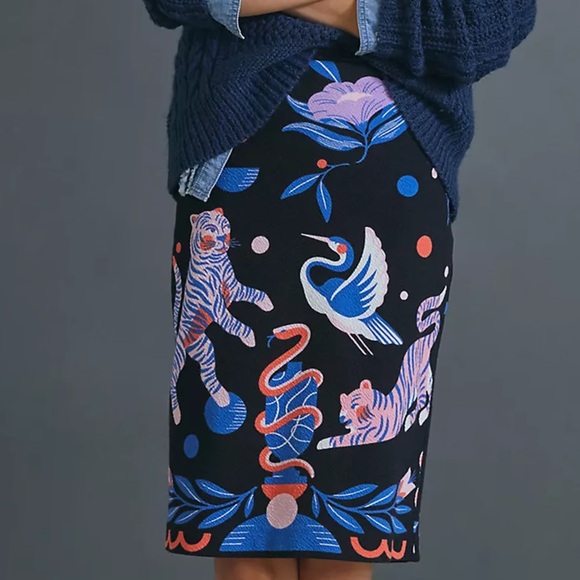 Anthropologie Super Nice Letters Tiger Midi Sweater Skirt